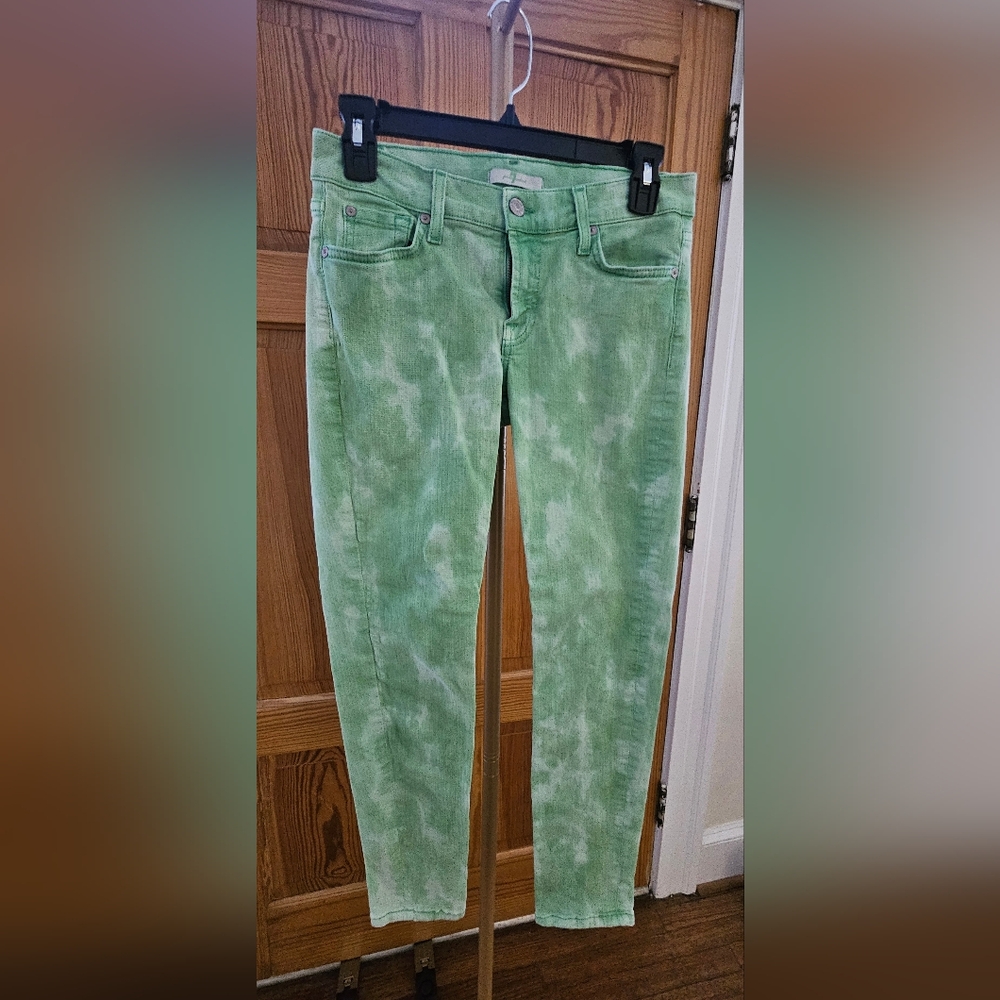 7 for all Mankind Green Acid Wash Skinny Jeans Size 27